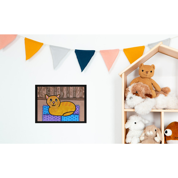 Kawaii Kitty Cat Orange Loaf on Rug - Acrylic Painting on Watercolor Paper OOAK - Picture 2 of 2